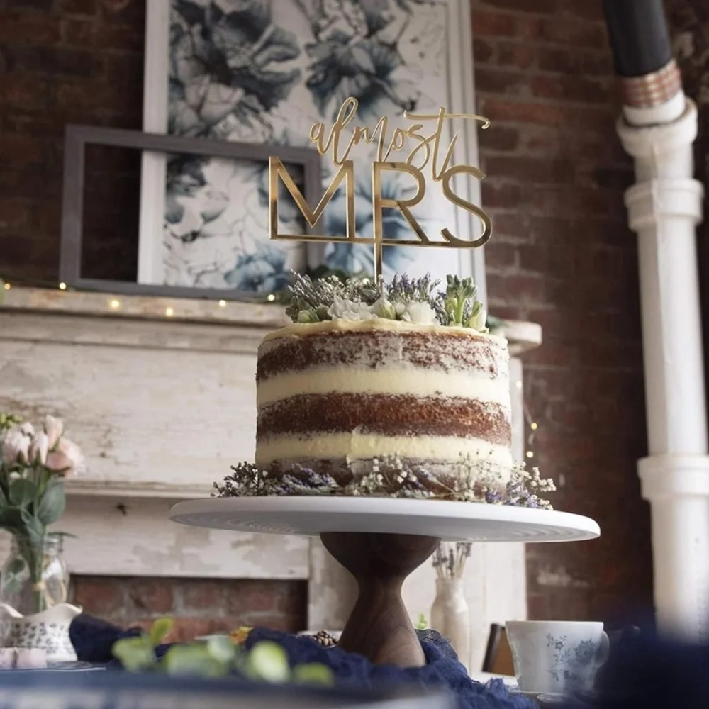 ✨BNWT - LS Designs “Almost Mrs” Gold Acrylic Cake Topper✨